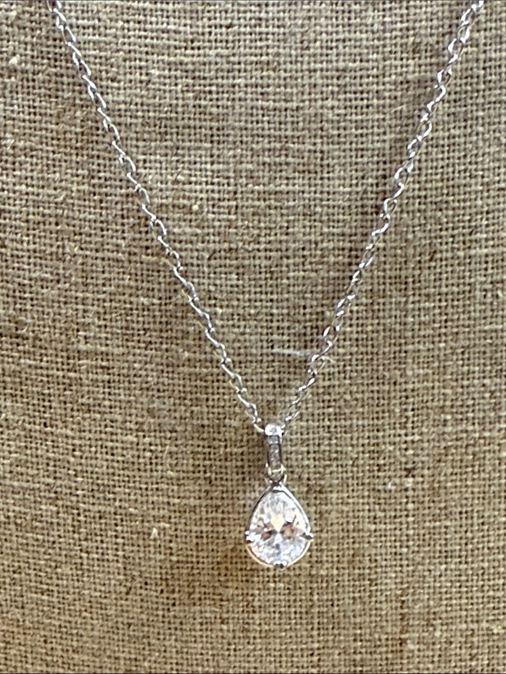 Silver Teardrop Crystal Necklace - Clear sterling 925 Italy